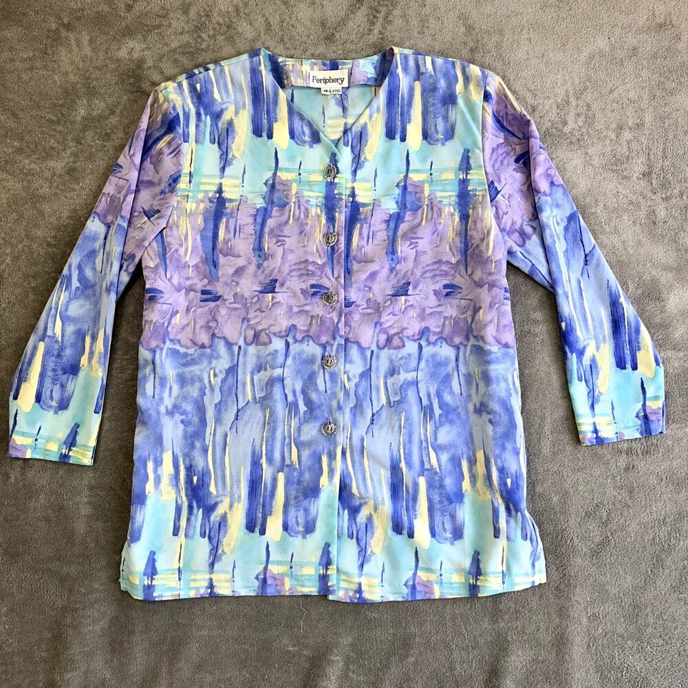 Periphery VTG Button Up Blouse Women’s XL Made in USA Shoulder Pads Retro Blouse
